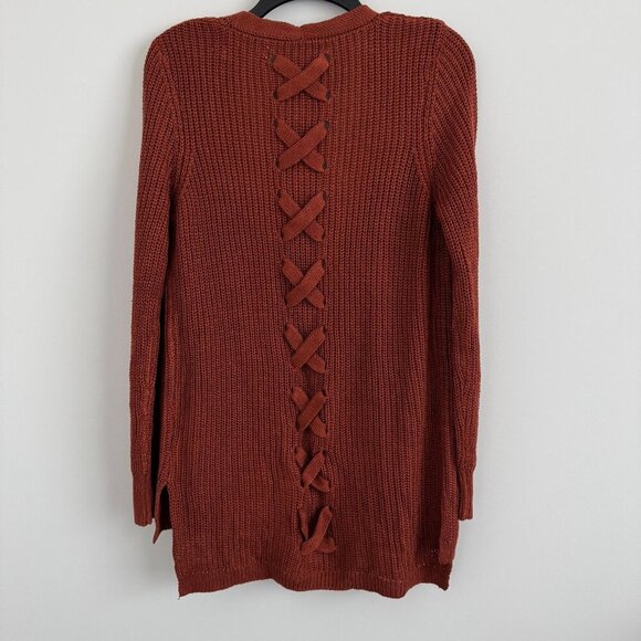 Pinque Women Rust Lace-Up Open-Front Knit Cardigan Size S - Picture 2 of 8